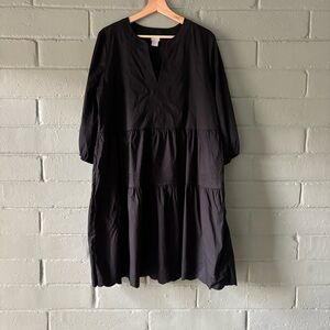 Chico’s Black Tiered Embroidered Knee Length Dress Women’s 2 (US 12/14)